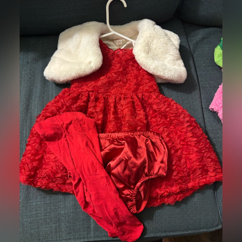 Cat & Jack Red Formal Kids Dress with White Bolero 18 months